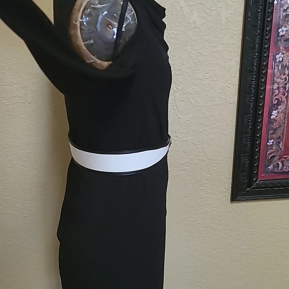 WOMENS BLACK/WHITE ELIE TAHARI LEATHER BELT SIZE S